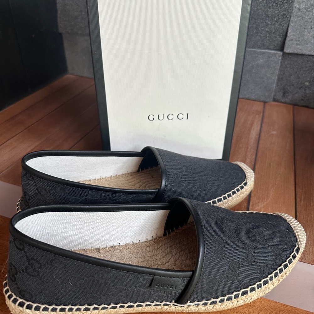 Gucci Black Canvas Espadrille Shoes